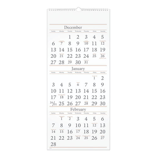 Image of AT-A-GLANCE® SW115-28 Three-Month Reference Wall Calendar, 12 x 27, White Sheets, 14-Month: Dec 2025 to Feb 2027
