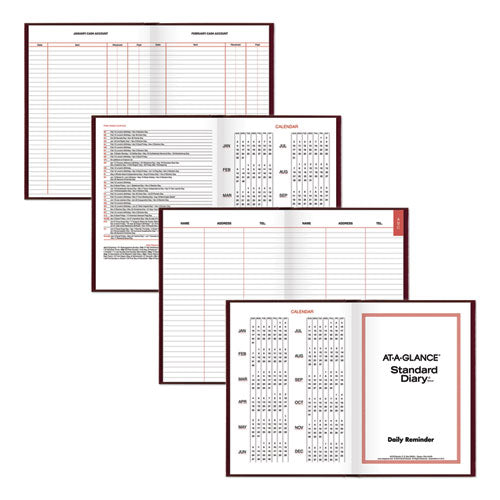 Image of AT-A-GLANCEÂ® Standard Diary Daily Reminder Book, 2025 Edition, Medium/College Rule, Red Cover, (201) 8.25 x 5.75 Sheets