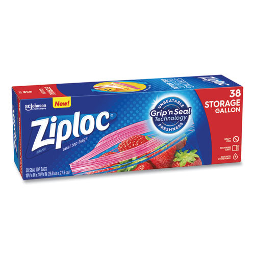Image of Ziploc® 383233 Double Zipper Storage Bags, Triple System Seal, Gallon, 10.56" x 10.75", Clear, 38 Bags/Box, 9 Boxes/Carton