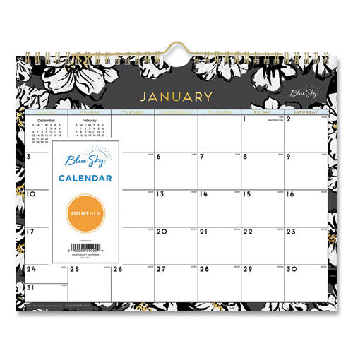 Image of Blue Sky® 116052 Baccara Dark Wall Calendar, Floral Artwork, 11 x 8.75, White/Black/Gold Sheets, 12-Month (Jan to Dec): 2026