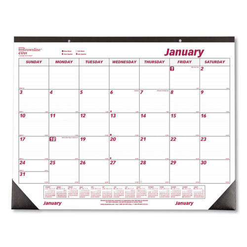 Image of Brownline® Monthly Desk Pad Calendar, 22 x 17, White/Burgundy Sheets, Black Binding, Black Corners, 12-Month (Jan to Dec): 2025