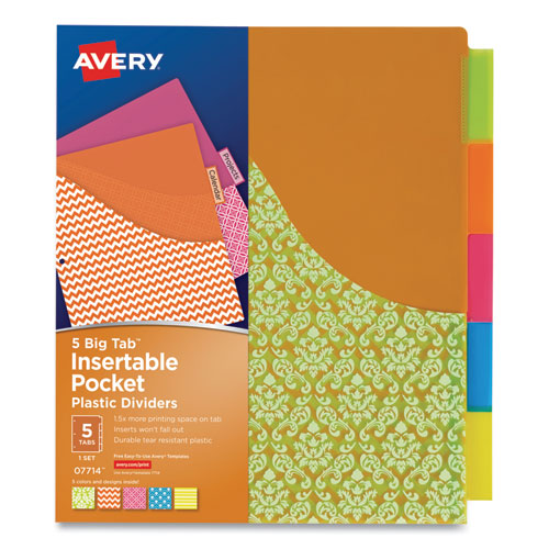 Image of Avery® 07714 Big Tab Insertable One-Pocket Plastic Dividers, 5-Tab, 11.13 X 9.25, Assorted, 1 Set