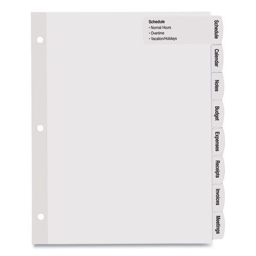 Image of Avery® 14439 Big Tab Printable Large White Label Tab Dividers, 8-Tab, 11 x 8.5, White, 4 Sets