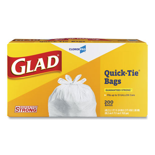 Image of Glad® 15931 Tall Kitchen Quick-Tie Bags, Tie-Flap, 13 gal, 23.75" x 28", White, 200/Box
