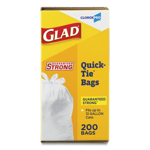 Image of Glad® 15931 Tall Kitchen Quick-Tie Bags, Tie-Flap, 13 gal, 23.75" x 28", White, 200/Box
