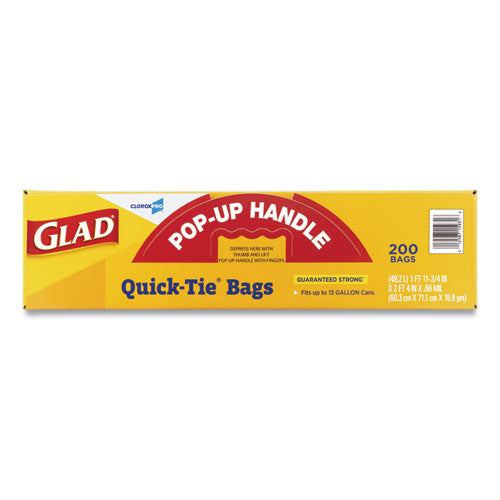 Image of Glad® 15931 Tall Kitchen Quick-Tie Bags, Tie-Flap, 13 gal, 23.75" x 28", White, 200/Box