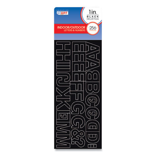 Image of Creative Start® 098135 Peel-and-Stick Letters, Numbers and Symbols, 1" Tall, Black Characters, White Background, 256 Pieces