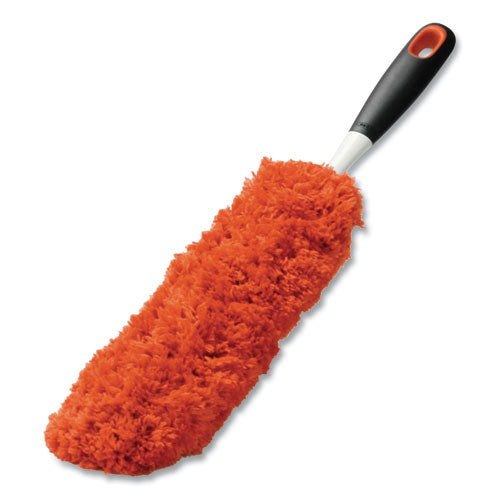 Image of OXO 1335180 Good Grips Microfiber Duster, 4" X 12" Orange Duster Head, 6" Black Handle