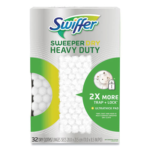 Image of Swiffer® 77198 Heavy-Duty Dry Refill Cloths, 11 x 8.5, White, 32/Pack