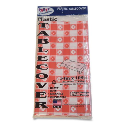 Image of Tablemate® TBL549RDG Table Set Rectangular Table Covers, Heavyweight Plastic, 54" X 108", Plaid Red/white, 6/pack