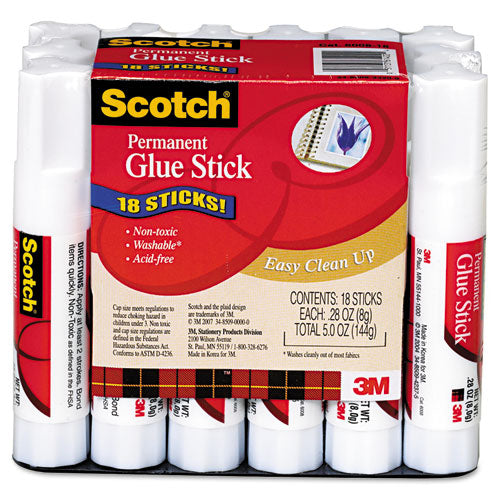 Image of Scotch® MMM600818 Permanent Glue Stick, 0.28 oz, Dries Clear, 18/Pack