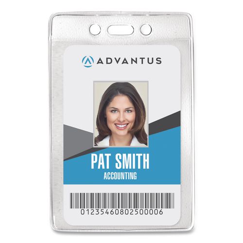 Image of Advantus 75419 Security ID Badge Holders, Vertical, Pre-Punched for Chain/Clip, Clear, 2.63" x 4.38" Holder, 2.38" x 3.75" Insert, 50/Box