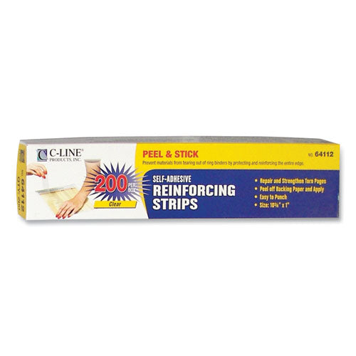 Image of C-Line® 64112 Self-Adhesive Reinforcing Strips, 1 x 10.75, Clear, 200/Box