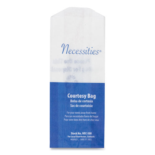Image of HOSPECO® NEC-500 Feminine Hygiene Convenience Disposal Bag, 3" x 1.5" x 7.75", White, 500/Carton