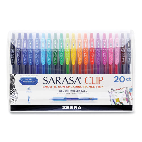 Image of Zebra® 47220 Sarasa Clip Gel Pen, Retractable, Fine 0.5 Mm, Assorted Ink And Barrel Colors, 20/pack