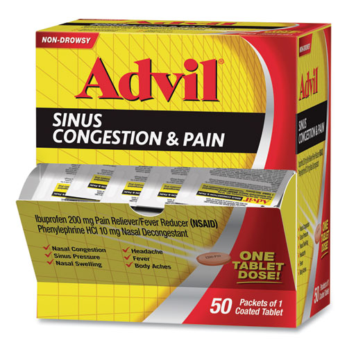 Image of Advil® 019901 Sinus Congestion And Pain Relief, 50/box