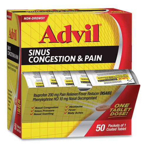 Image of Advil® 019901 Sinus Congestion And Pain Relief, 50/box