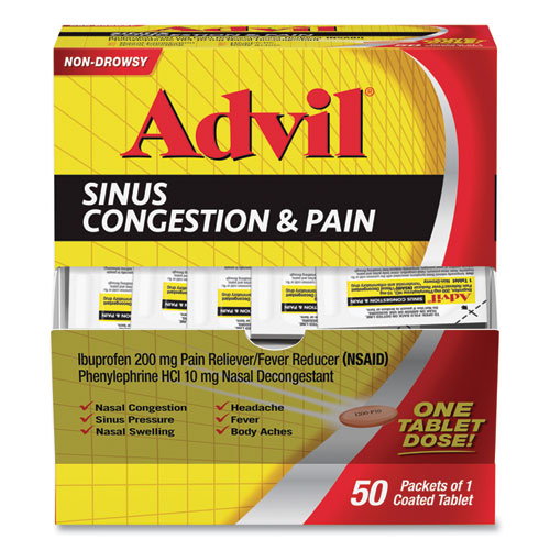 Image of Advil® 019901 Sinus Congestion And Pain Relief, 50/box
