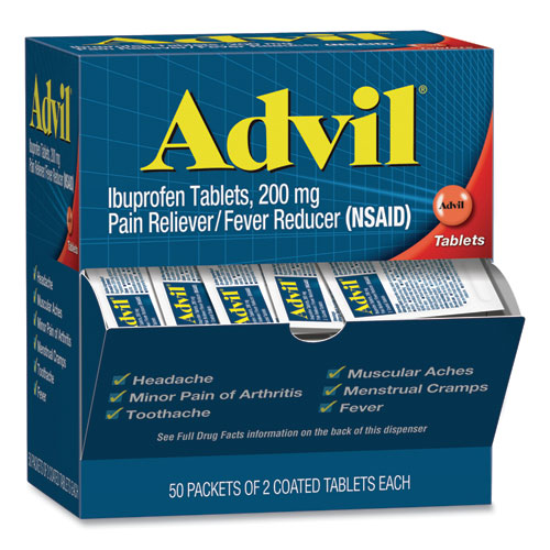 Image of Advil® 015489 Ibuprofen Tablets, Two-Pack, 50 Packs/Box