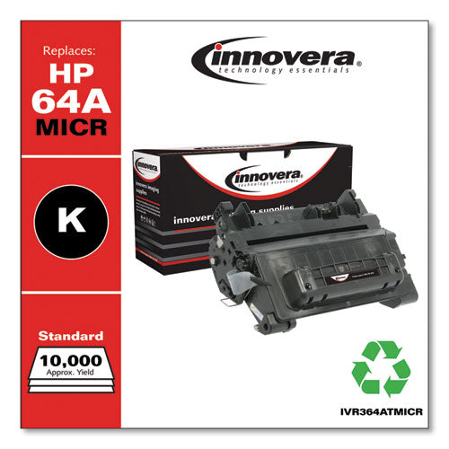 Image of Innovera® IVR364ATMICR Remanufactured Black MICR Toner, Replacement for 64AM (CC364AM), 10,000 Page-Yield