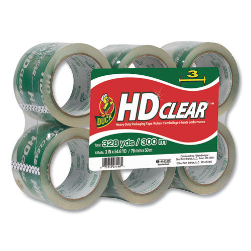Image of Duck® 307352/7496 Heavy-Duty Carton Packaging Tape, 3" Core, 3" X 54.6 Yds, Clear, 6/pack