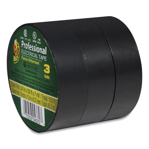 Image of Duck® 299004 Pro Electrical Tape, 1" Core, 0.75" X 50 Ft, Black, 3/pack