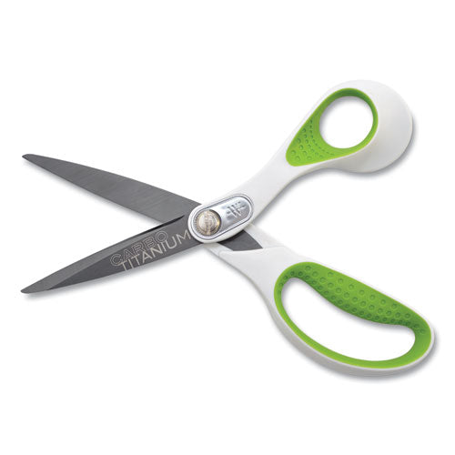 Image of Westcott® 16447 CarboTitanium Bonded Scissors, 8" Overall Length, 3.25" Cut Length, Straight White/Green Handle