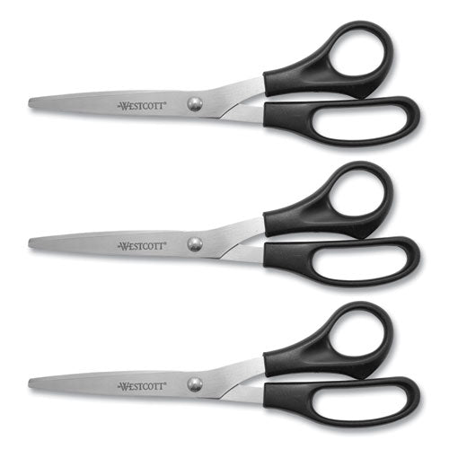 Image of Westcott® 16907 All Purpose Stainless Steel Scissors, 8" Long, 3.5" Cut Length, Offset Black Handle, 3/Pack