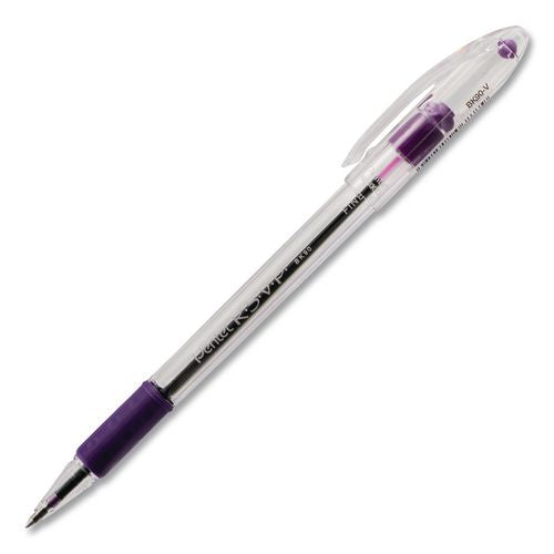 Image of Pentel® BK90-V R.s.v.p. Ballpoint Pen, Stick, Fine 0.7 Mm, Violet Ink, Clear/violet Barrel, Dozen