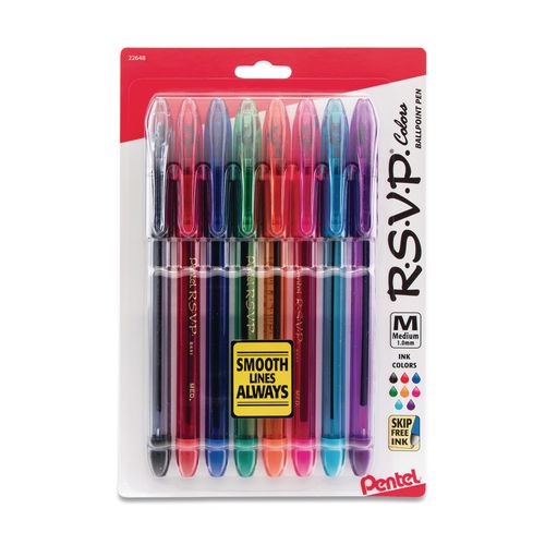 Image of Pentel® BK91CRBP8M R.s.v.p. Ballpoint Pen, Stick, Medium 1 Mm, Assorted Ink And Barrel Colors, 8/pack