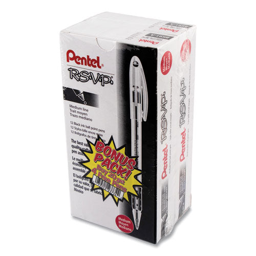 Image of Pentel® BK91ASW-US R.s.v.p. Ballpoint Pen Value Pack, Stick, Medium 1 Mm, Black Ink, Clear/black Barrel, 24/pack