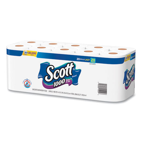Image of Scott® 20032 1000 Bathroom Tissue, Septic Safe, 1-Ply, White, 1,000 Sheets/Roll, 20 Rolls/Pack
