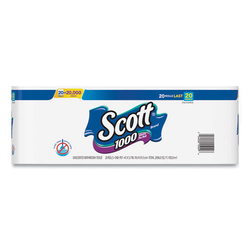 Image of Scott® 20032 1000 Bathroom Tissue, Septic Safe, 1-Ply, White, 1,000 Sheets/Roll, 20 Rolls/Pack