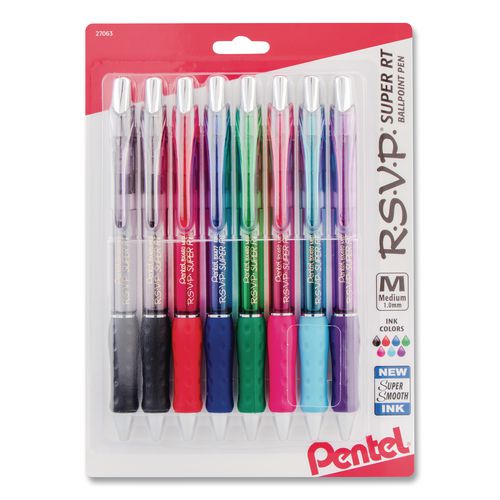 Image of Pentel® BX480BP8M R.s.v.p. Super Rt Ballpoint Pen, Retractable, Medium 1 Mm, Assorted Ink And Barrel Colors, 8/pack
