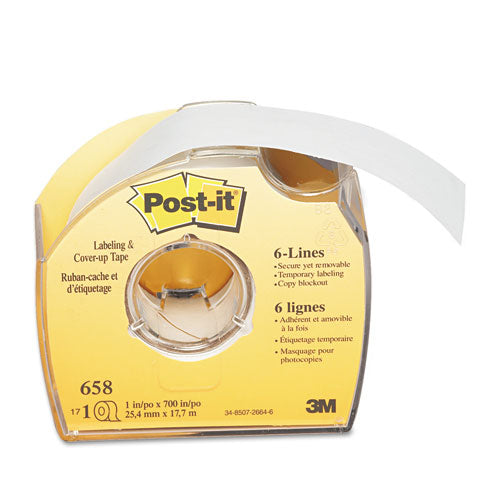 Image of Post-it® 658 Labeling and Cover-Up Tape, Non-Refillable, 1" x 19.44 yd, White Tape, Clear Dispenser