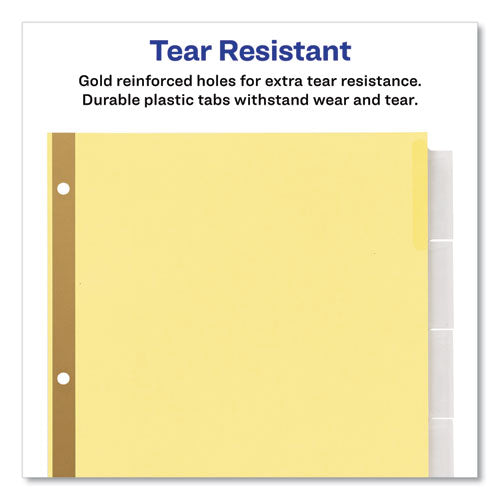 Image of Avery® 11113 Insertable Big Tab Dividers, 5-Tab, Double-Sided Gold Edge Reinforcing, 11 x 8.5, Buff, Clear Tabs, 24 Sets