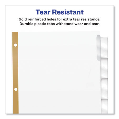 Image of Avery® 11122 Insertable Big Tab Dividers, 5-Tab, Double-Sided Gold Edge Reinforcing, 11 x 8.5, White, Clear Tabs, 1 Set