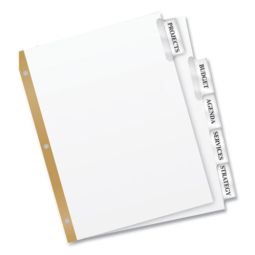 Image of Avery® 11122 Insertable Big Tab Dividers, 5-Tab, Double-Sided Gold Edge Reinforcing, 11 x 8.5, White, Clear Tabs, 1 Set