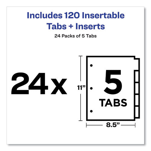 Image of Avery® 11113 Insertable Big Tab Dividers, 5-Tab, Double-Sided Gold Edge Reinforcing, 11 x 8.5, Buff, Clear Tabs, 24 Sets