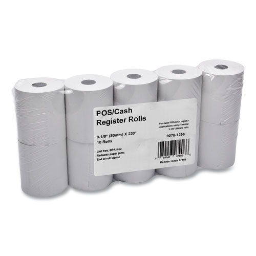 Image of Iconex 07906 Direct Thermal Printing Thermal Paper Rolls, 3.13" X 230 Ft, White, 10/pack