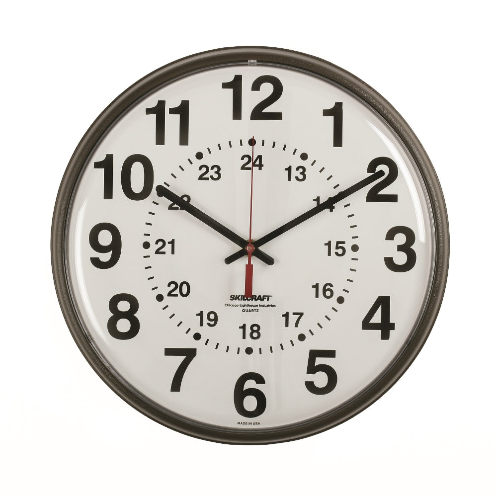 Image of SKILCRAFT® Quartz Wall Clock 12/24 Hour Slimline, Plastic Frame, 12.75" Diameter
