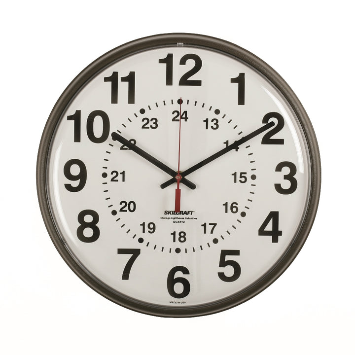 Image of SKILCRAFT® Quartz Wall Clock 12/24 Hour Slimline, Plastic Frame, 12.75" Diameter
