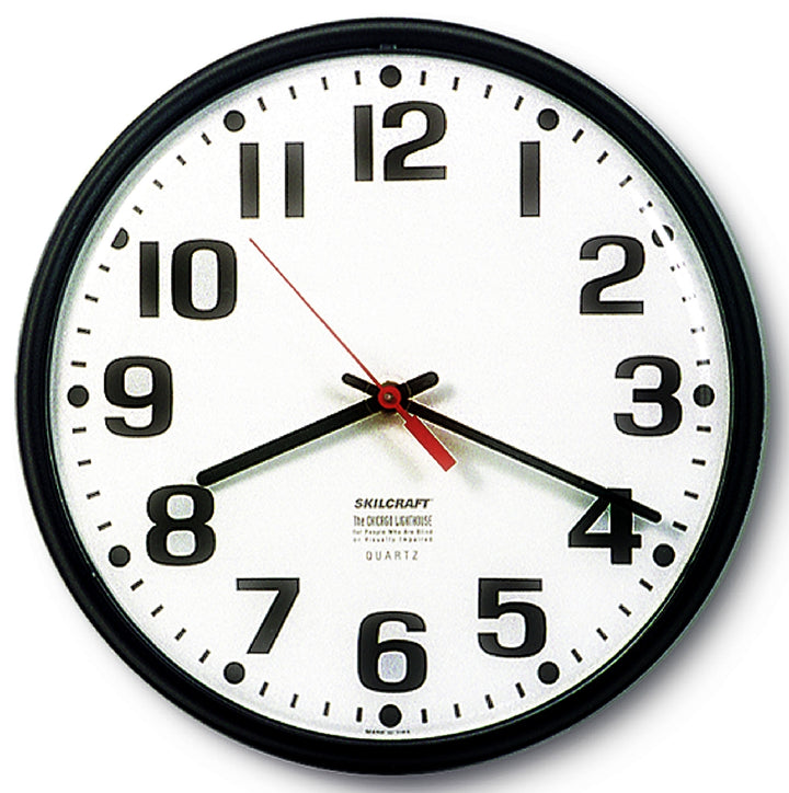 Image of SKILCRAFT® Quartz Wall Clock Slimline, Plastic Frame, 12.75" Diameter, Black Case/White Face