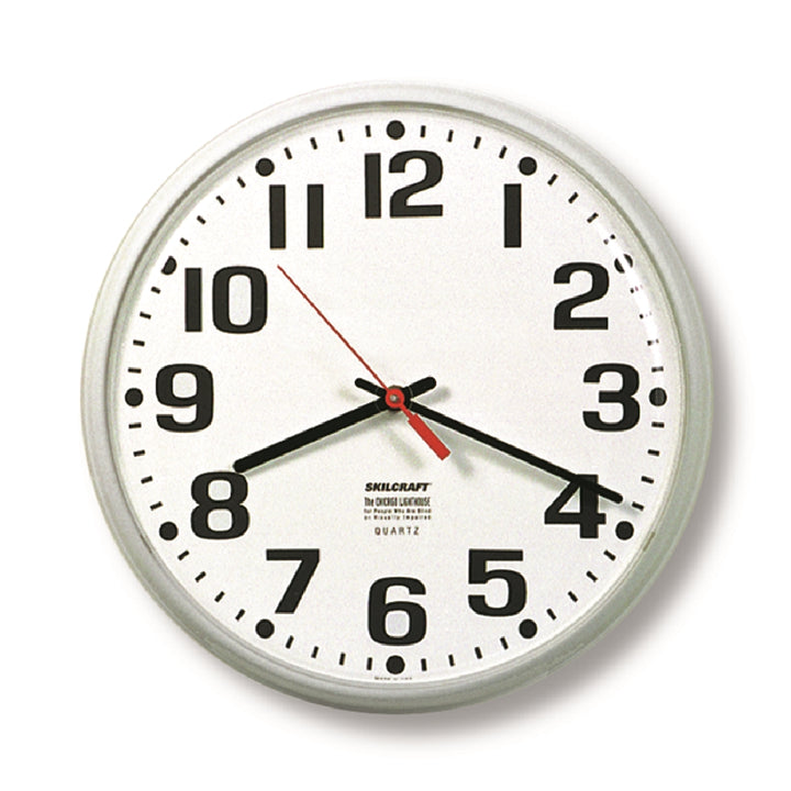 Image of SKILCRAFT® Quartz Wall Clock Slimline, Plastic Frame, 12.75" Diameter, White Case/White Face