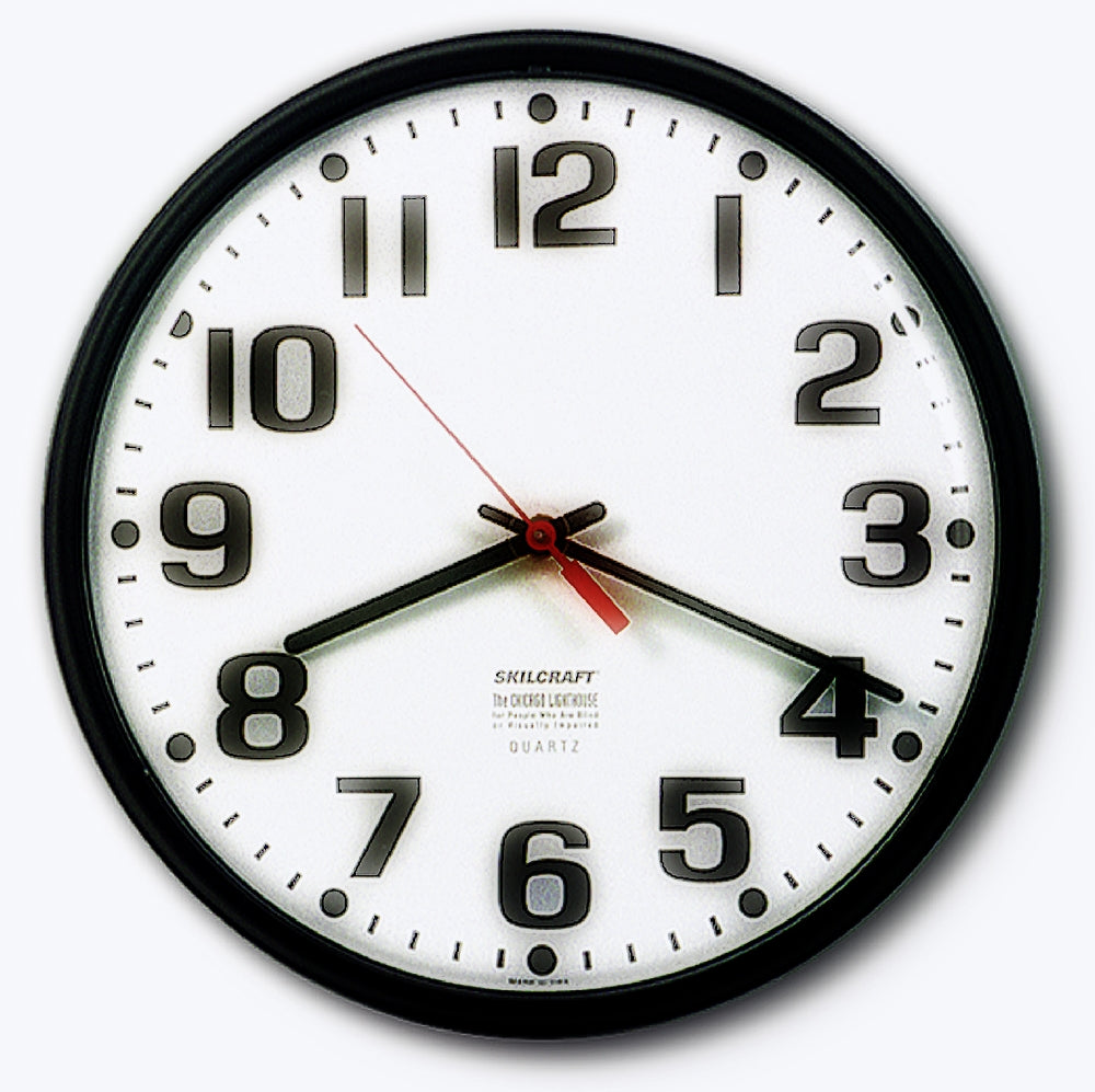 Image of SKILCRAFT® Quartz Wall Clock Slimline, Plastic Frame, 9.25" Diameter, Black Case/White Face