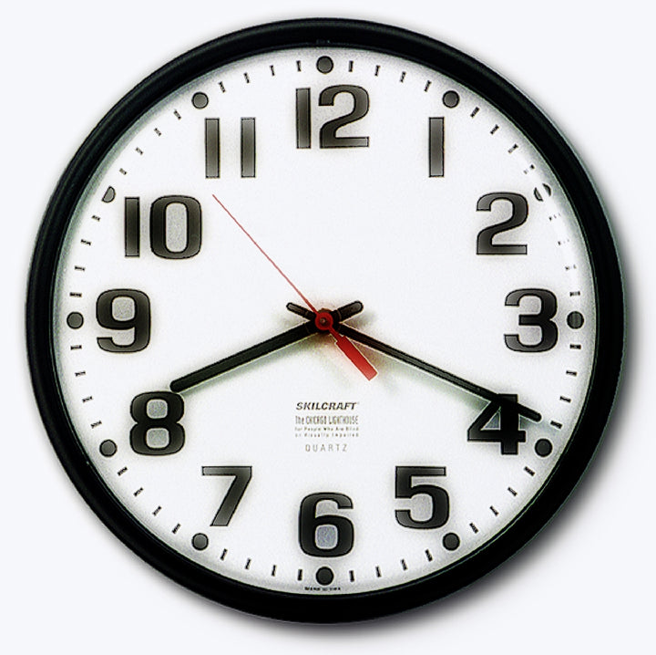 Image of SKILCRAFT® Quartz Wall Clock Slimline, Plastic Frame, 9.25" Diameter, Black Case/White Face