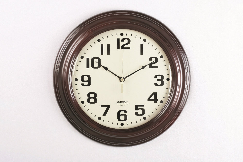 Image of SKILCRAFT® Quartz Wall Clock, Hardwood Round Frame, Mahogany Case/White Face