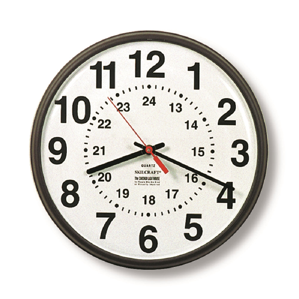 Image of SKILCRAFT® Quartz Wall Clock 12/24 Hour Slimline, Plastic Frame, 9.25" Diameter