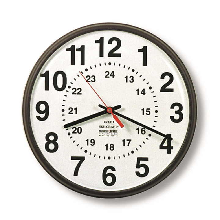 Image of SKILCRAFT® Quartz Wall Clock 12/24 Hour Slimline, Plastic Frame, 9.25" Diameter