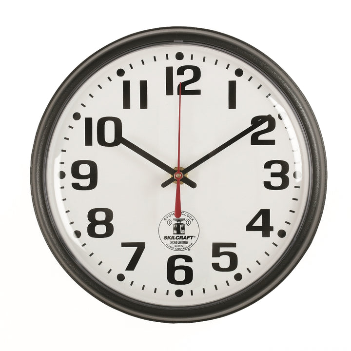 Image of SKILCRAFT® Radio-controlled Atomic Wall Clock, Plastic Frame, 9.25" Diameter, Black Case/White Face